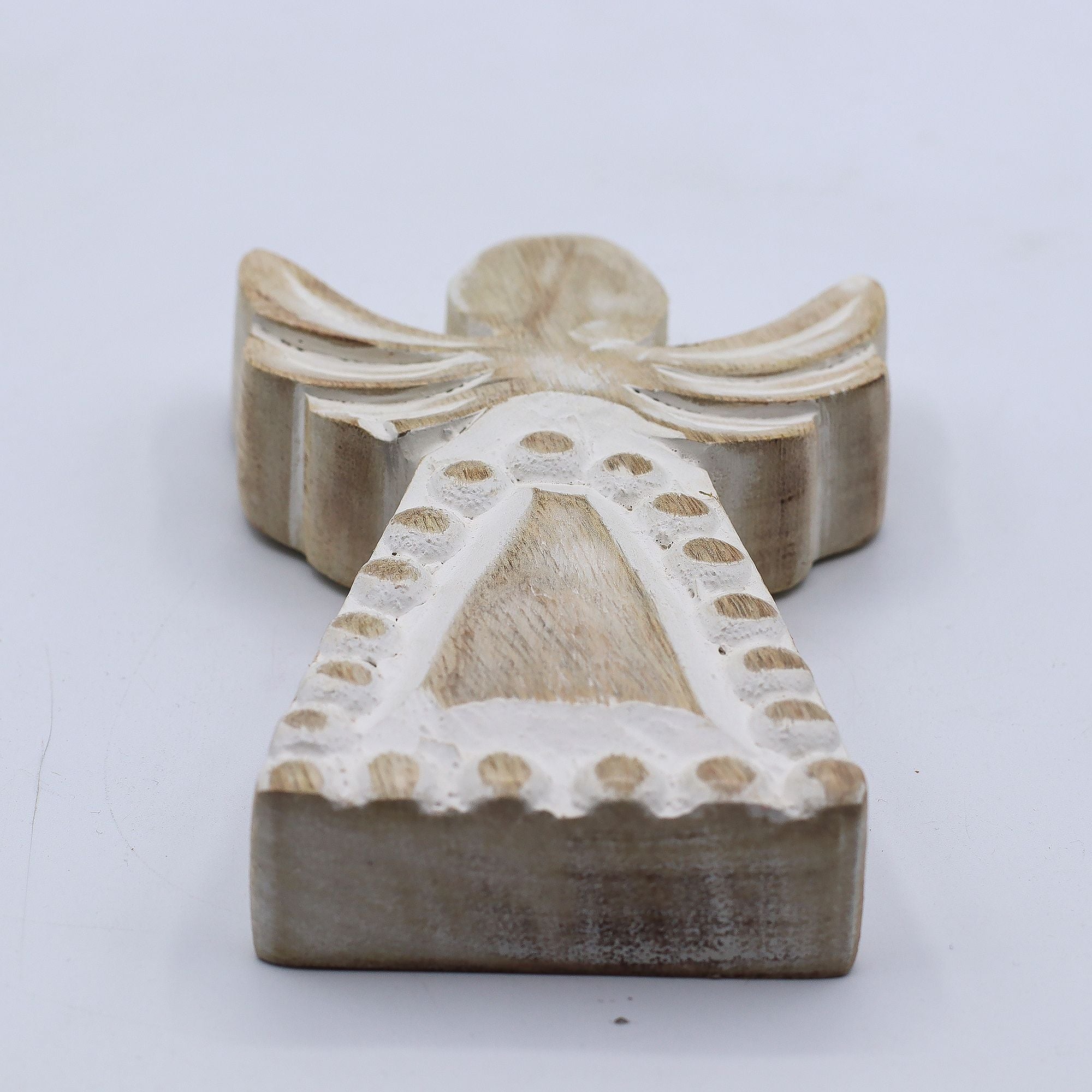 Mango Wood Angel - Whitewash 13cm