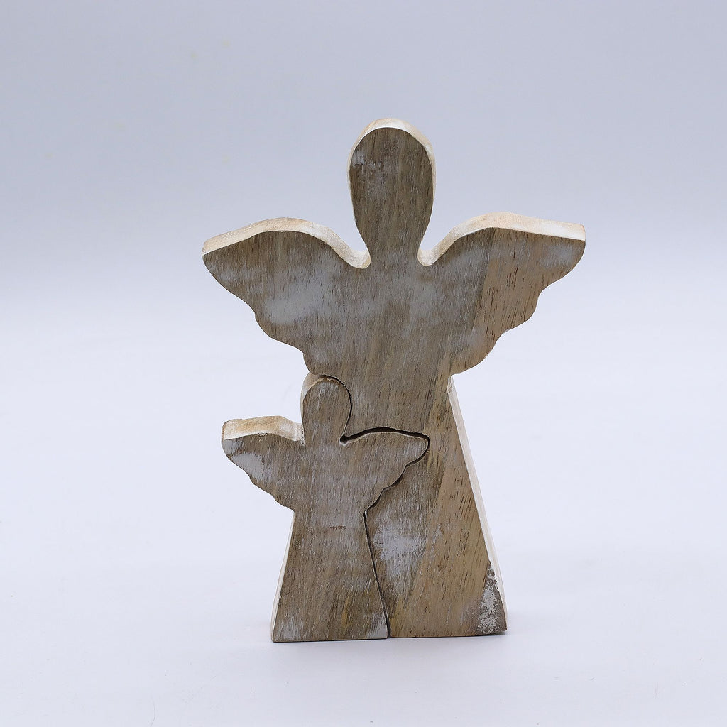 Mango Wood Angel - Whitewash 15cm