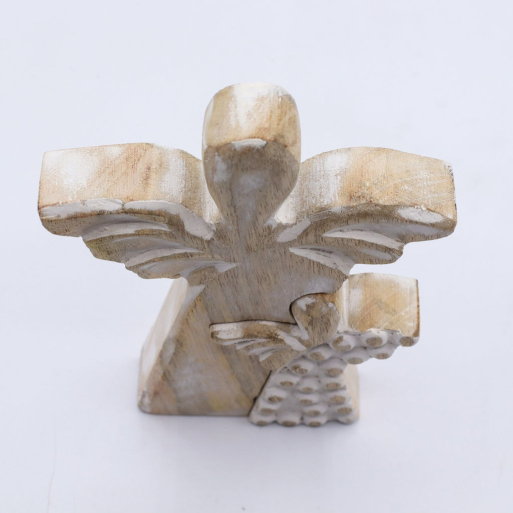 Mango Wood Angel - Whitewash 15cm