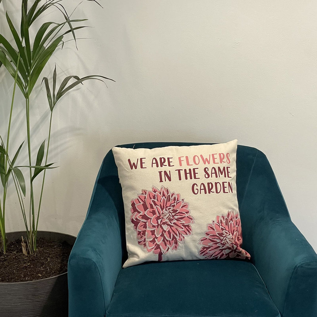 Set of 3 Cotton Cushion Cover - We are Flowers - Olive, Pink and Natural