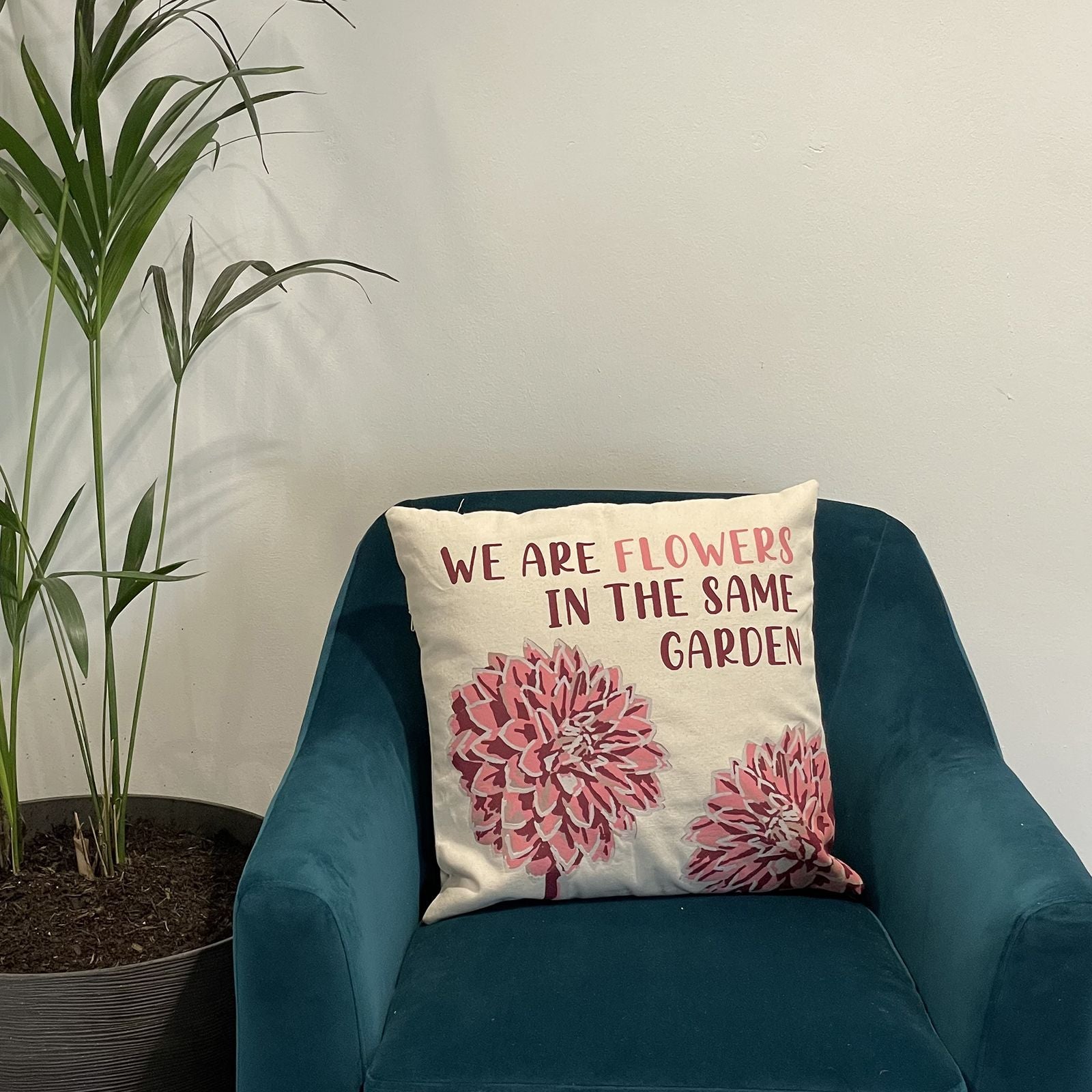 Set of 3 Cotton Cushion Cover - We are Flowers - Olive, Pink and Natural