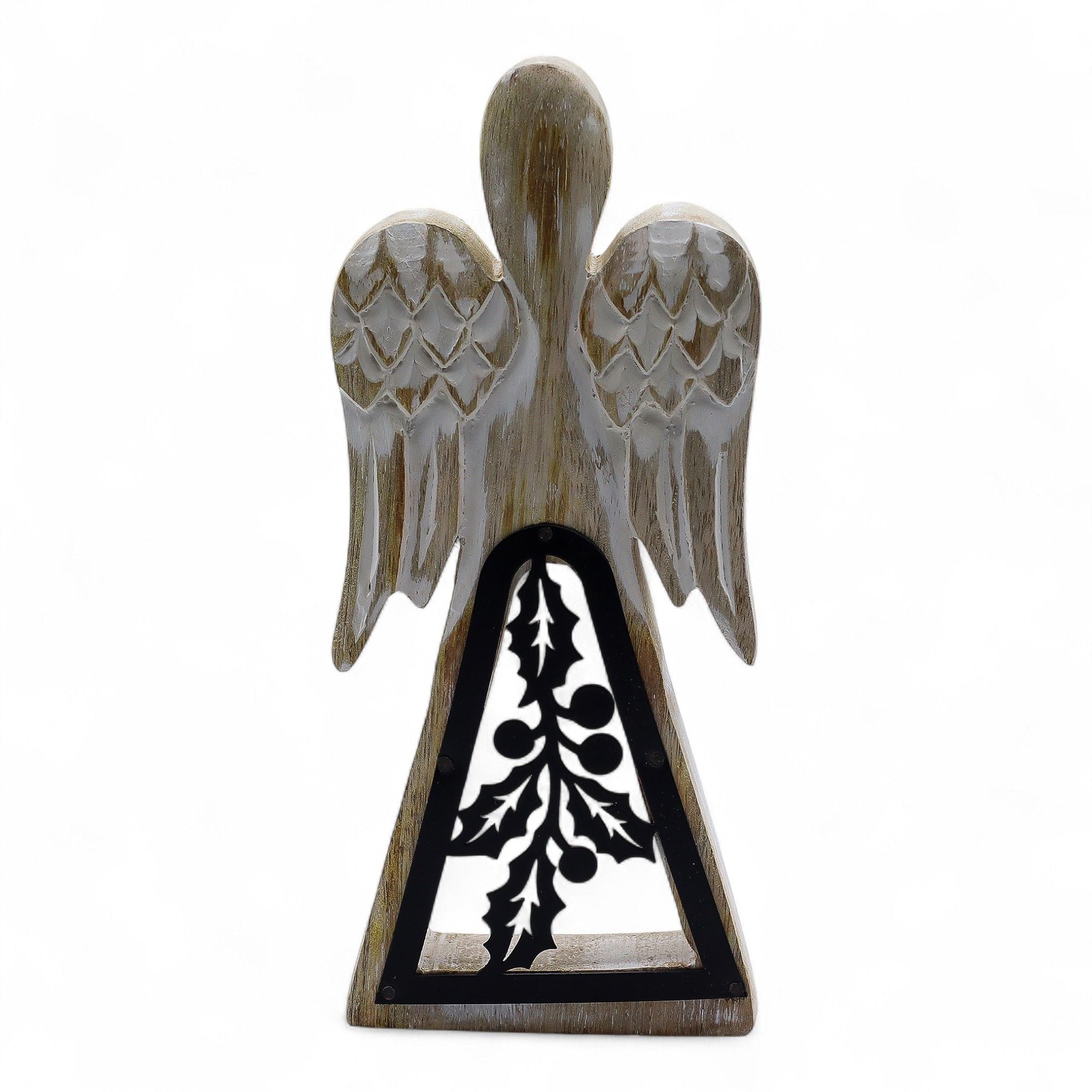 Mango Wood Angel - Whitewash with Iron Decor Cut Out 18cm