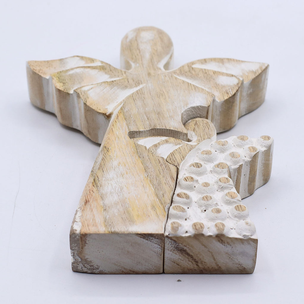 Mango Wood Angel - Whitewash 15cm