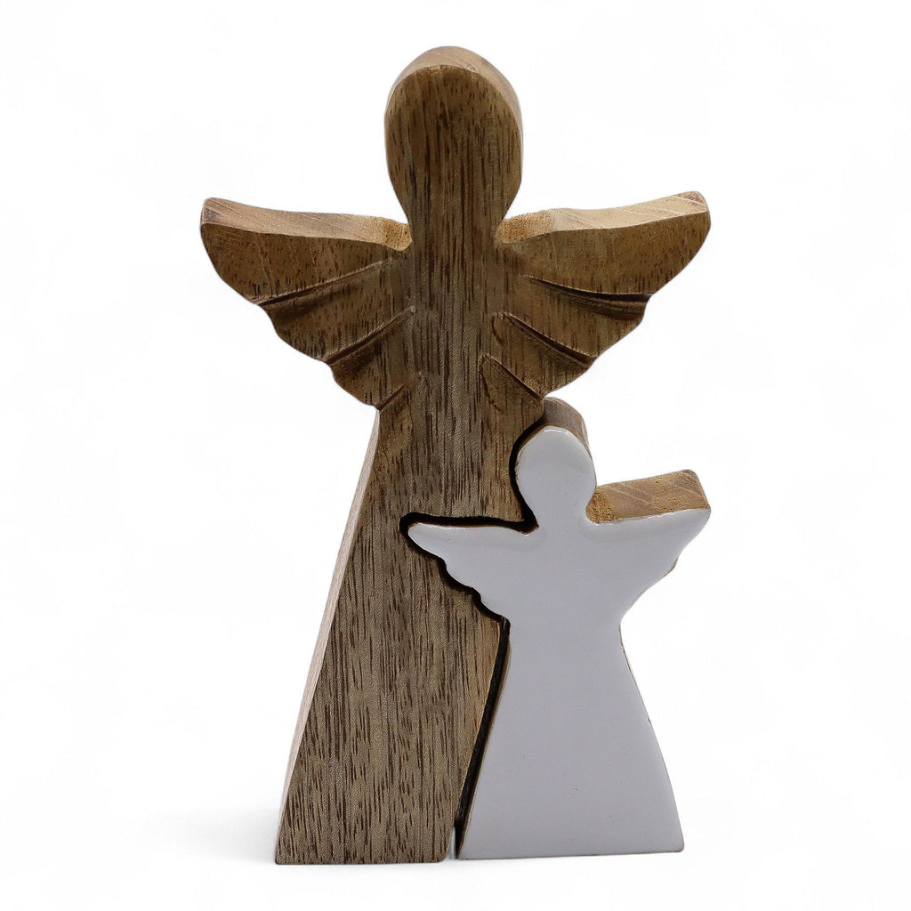 Mango Wood Angel - White Enamel 15cm