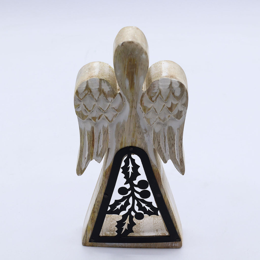 Mango Wood Angel - Whitewash with Iron Decor Cut Out 18cm