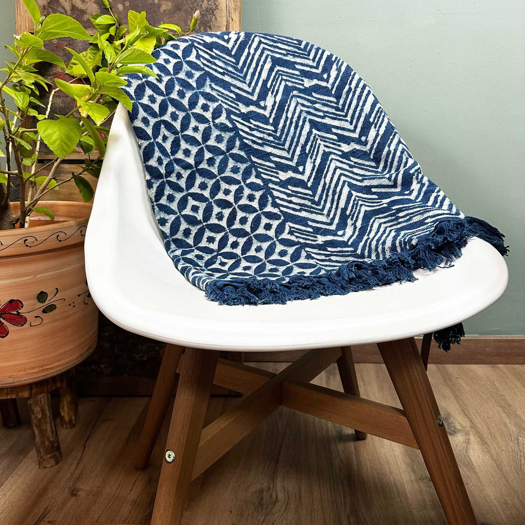 Handmade Indigo Throw - Namoona Waves