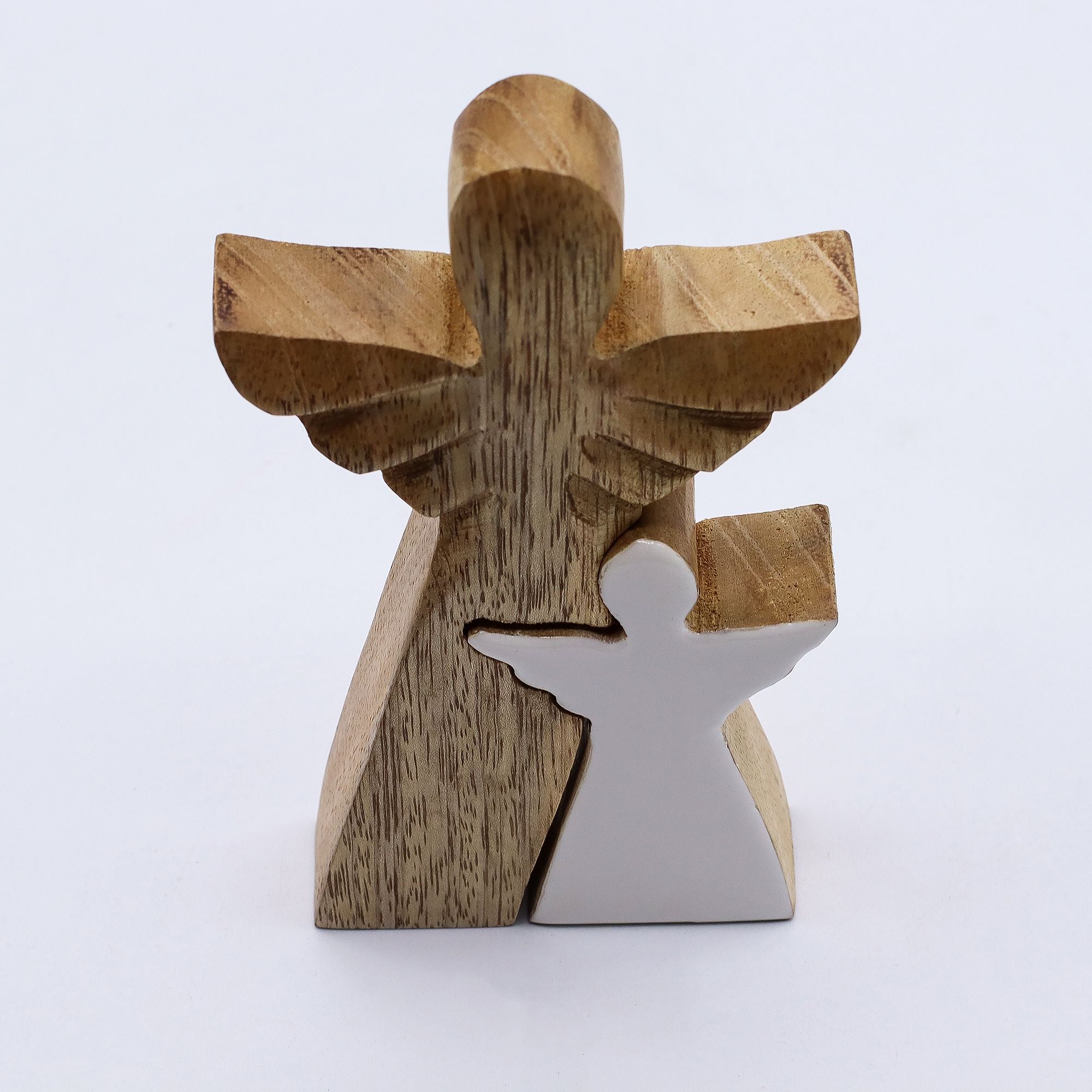 Mango Wood Angel - White Enamel 15cm