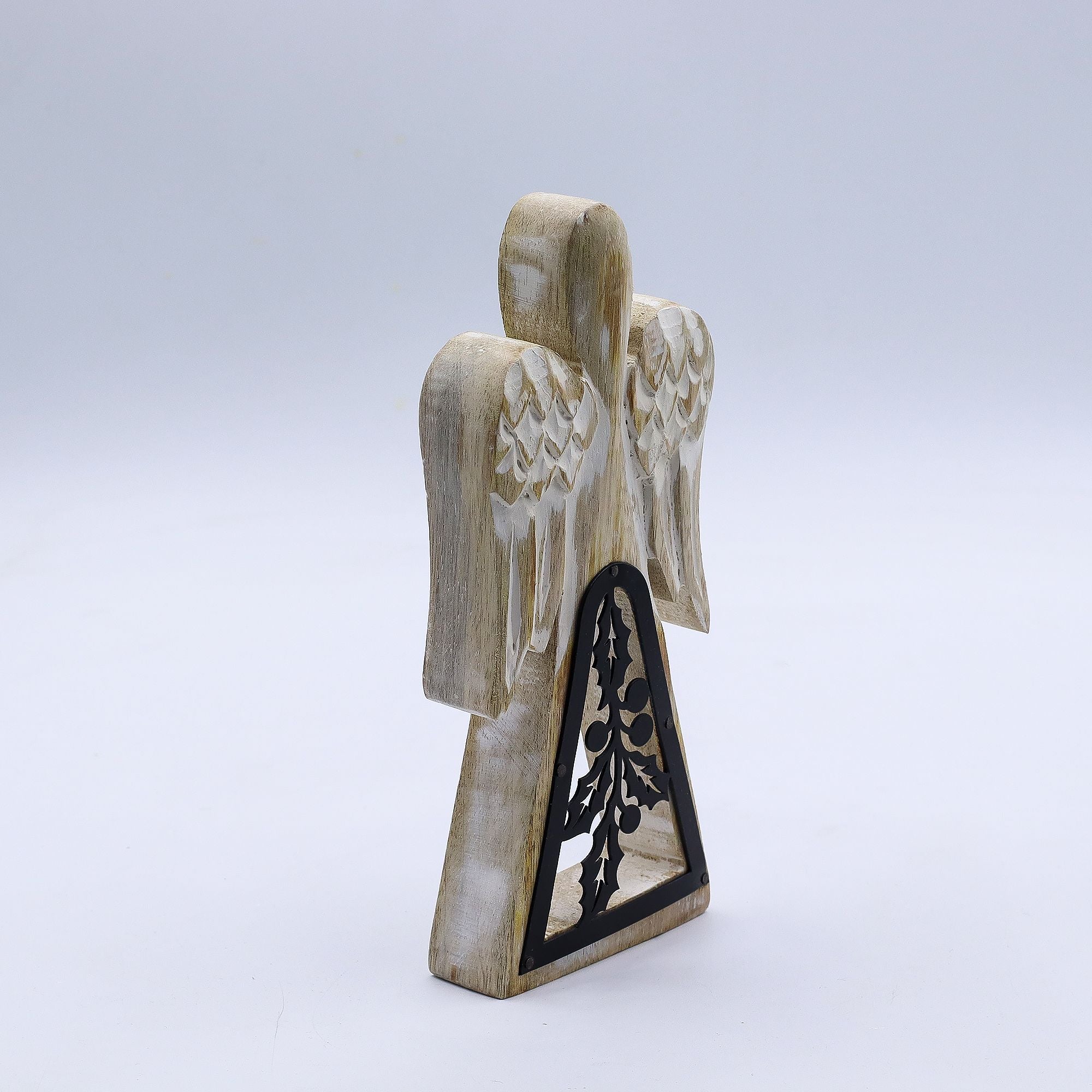 Mango Wood Angel - Whitewash with Iron Decor Cut Out 18cm