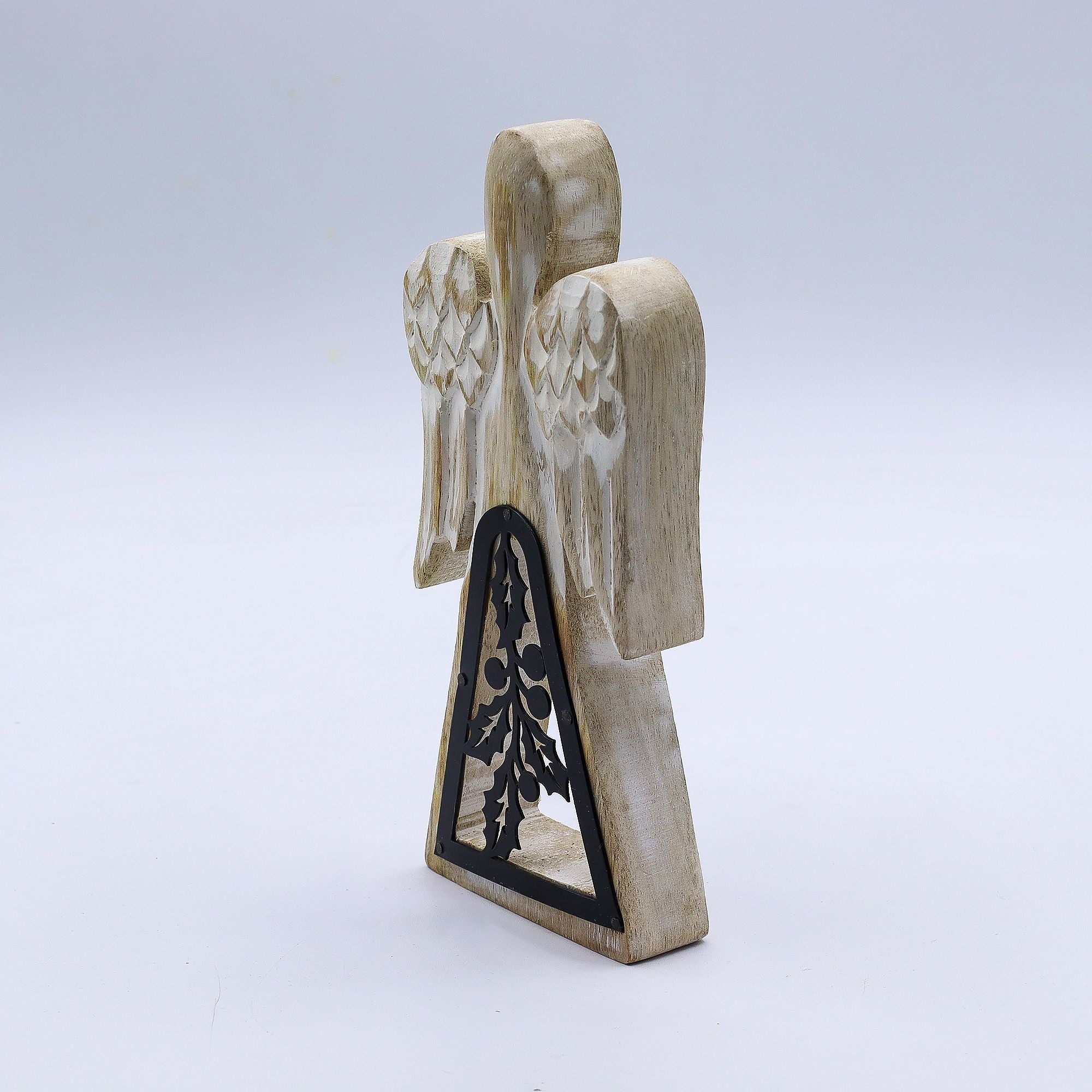 Mango Wood Angel - Whitewash with Iron Decor Cut Out 18cm