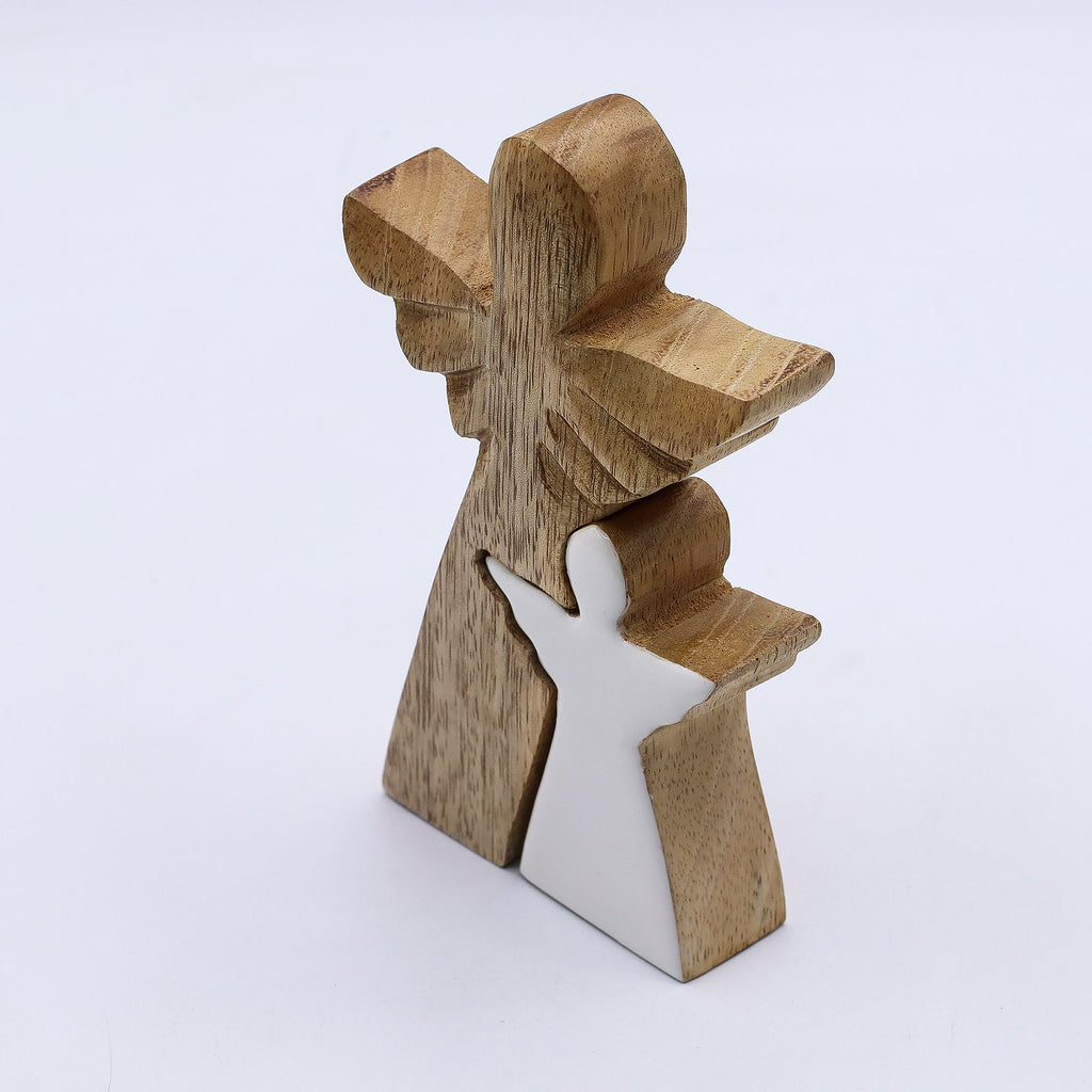 Mango Wood Angel - White Enamel 15cm