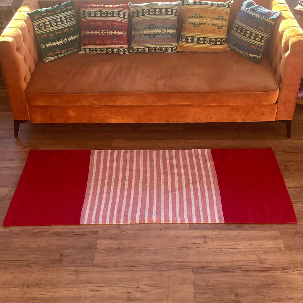 Indian Cotton Rug - Red/Pink