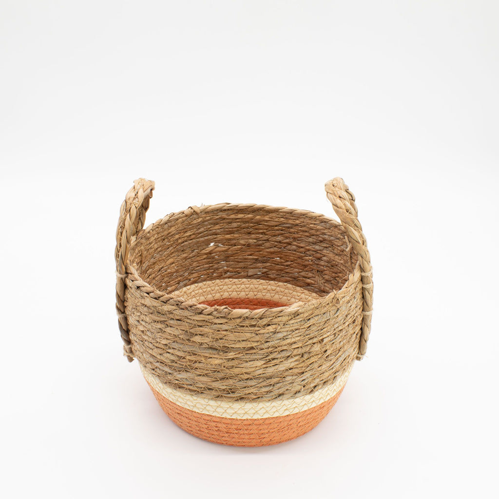 Seagrass & Straw Large Baskets - Natural & Orange- Set of 3