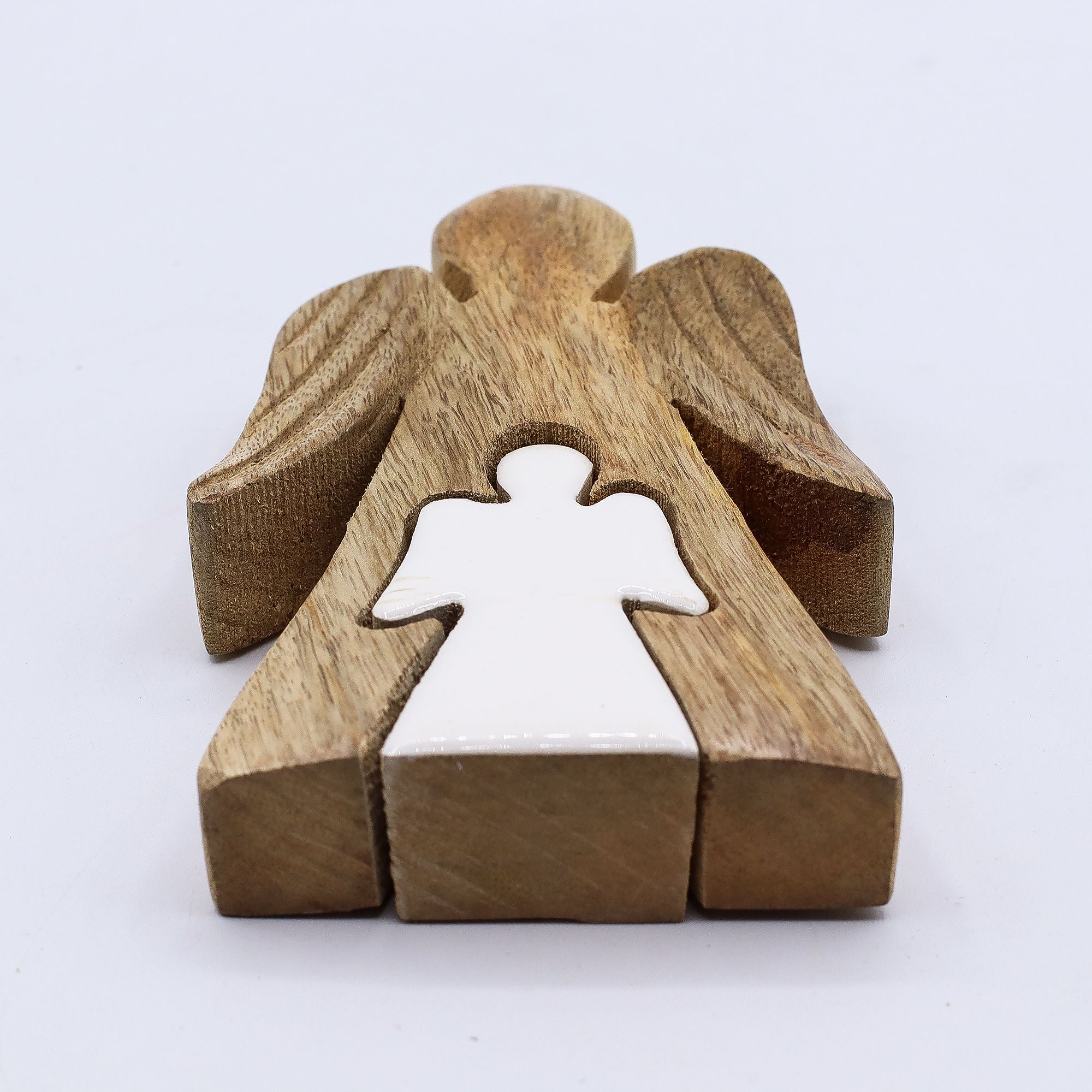 Mango Wood Angel - White Enamel 15cm