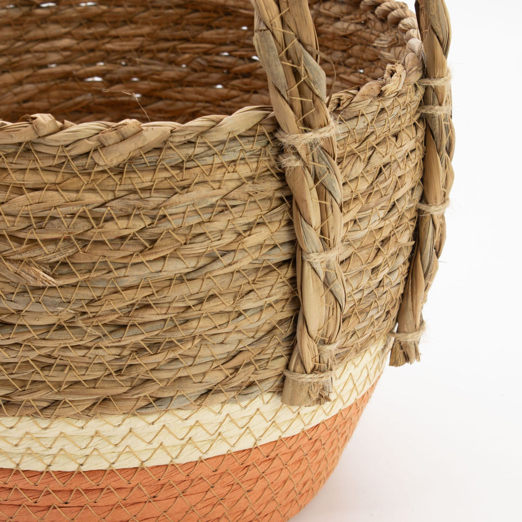 Seagrass & Straw Large Baskets - Natural & Orange- Set of 3