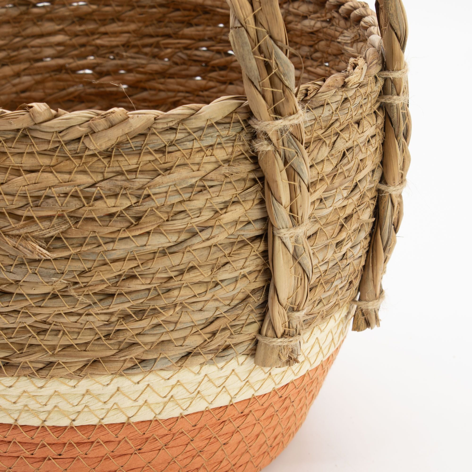 Seagrass & Straw Large Baskets - Natural & Orange- Set of 3
