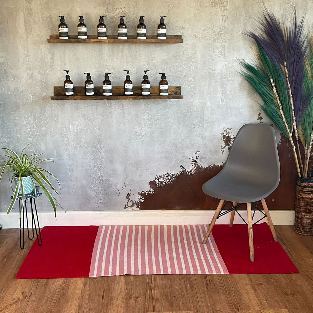 Indian Cotton Rug - Red/Pink