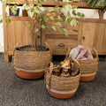 Seagrass & Straw Large Baskets - Natural & Orange- Set of 3