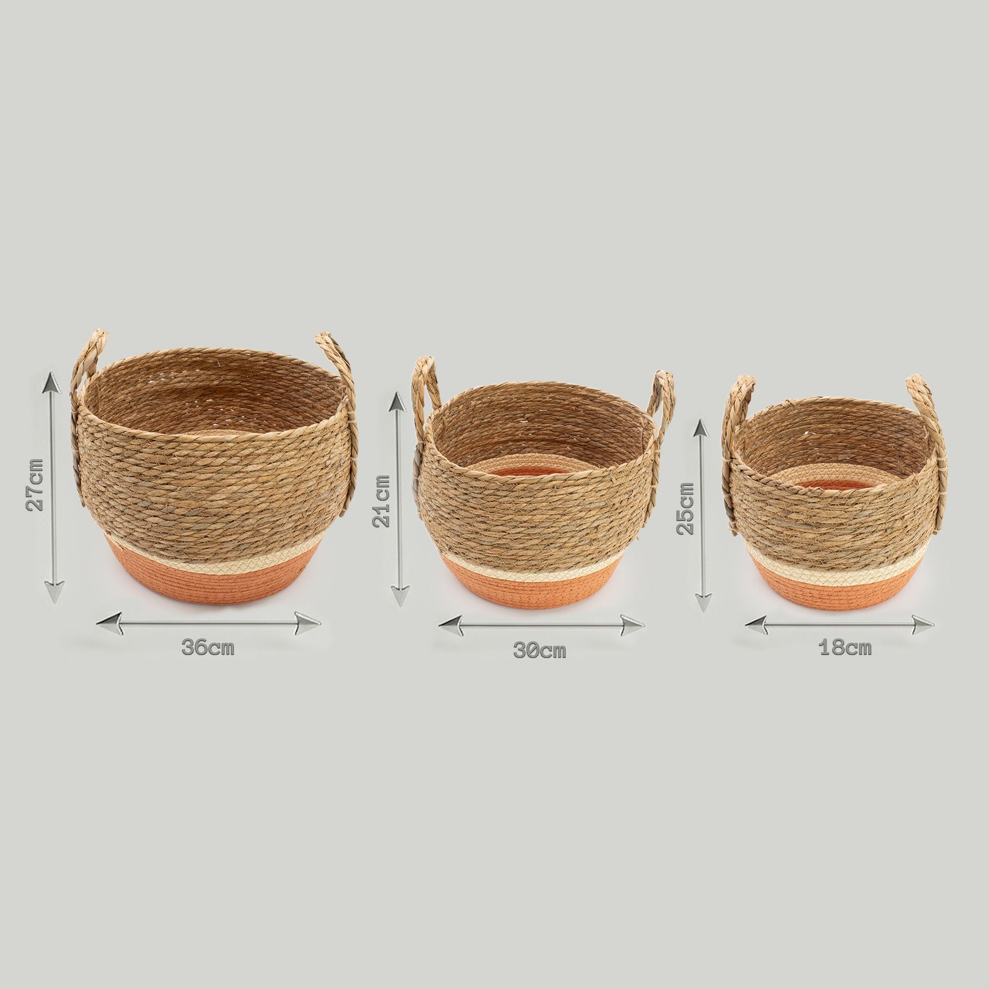 Seagrass & Straw Large Baskets - Natural & Orange- Set of 3