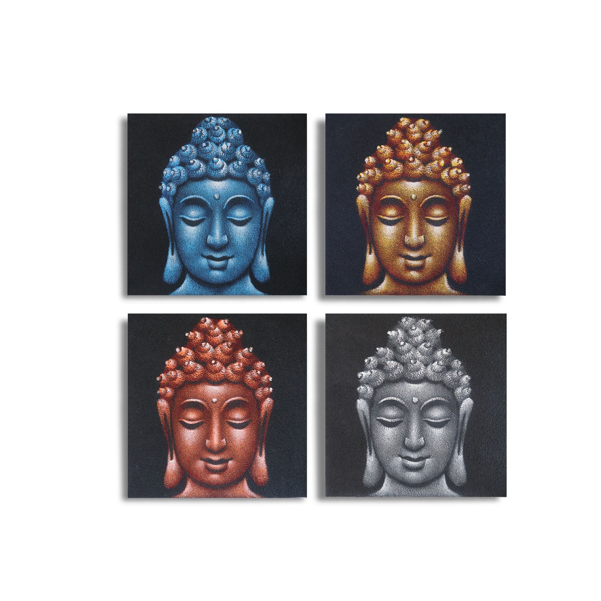Set of 4 Buddha Heads Sand Detail 30cm x 30cm