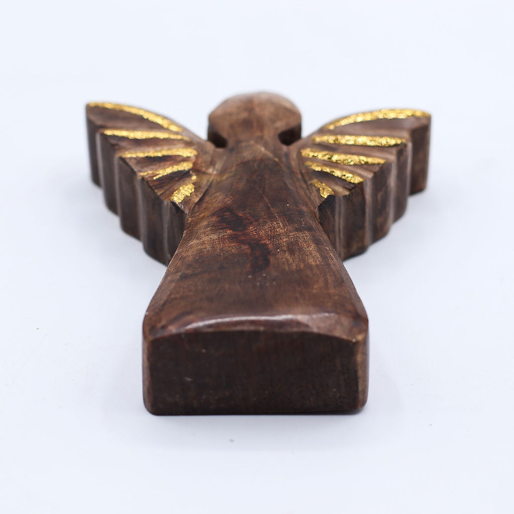 Small Mango Wood Angel - Gold Decor 12cm