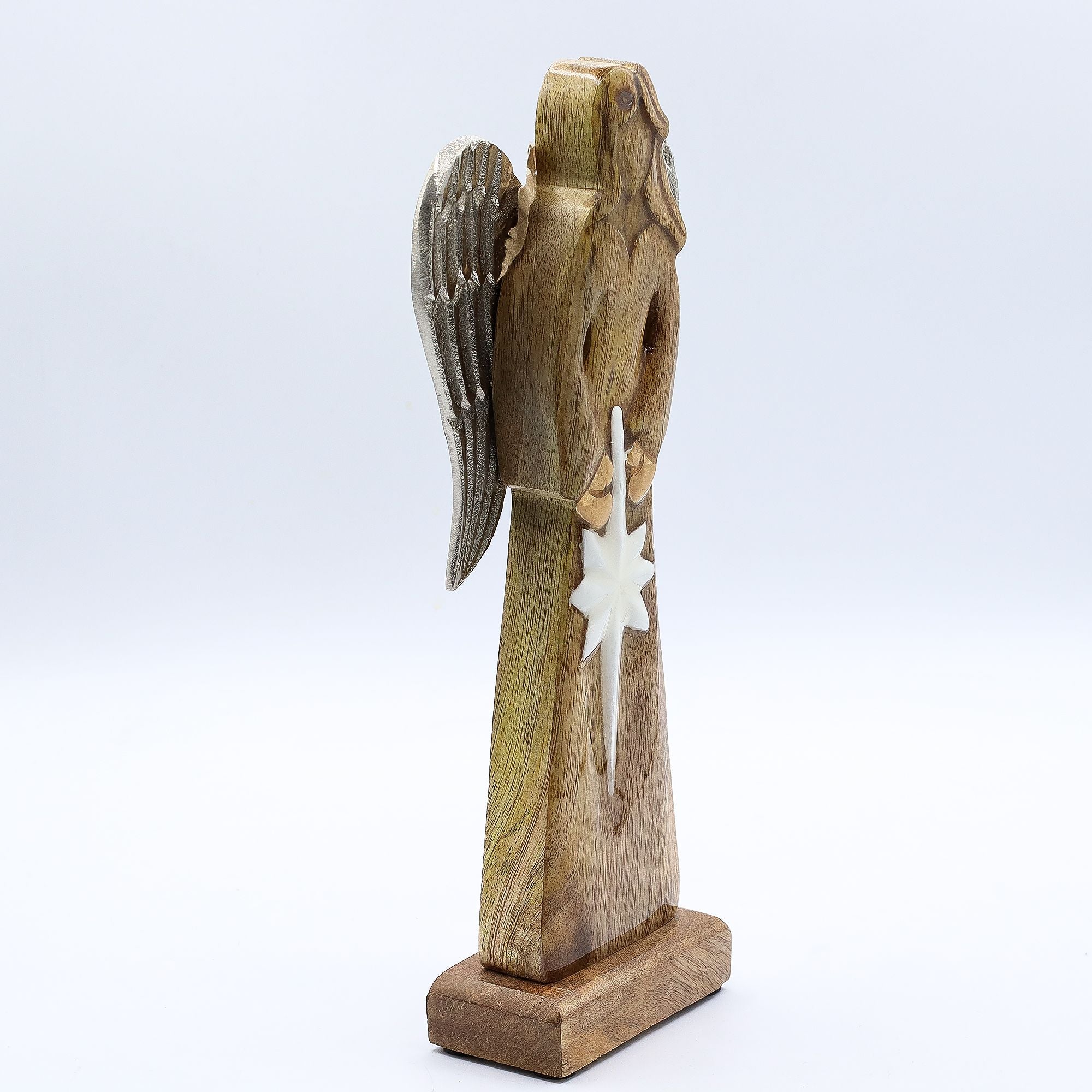 Large Mango Wood Peace Angel Metal Wings & Enamel Detail 30cm