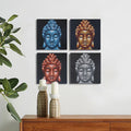 Set of 4 Buddha Heads Sand Detail 30cm x 30cm