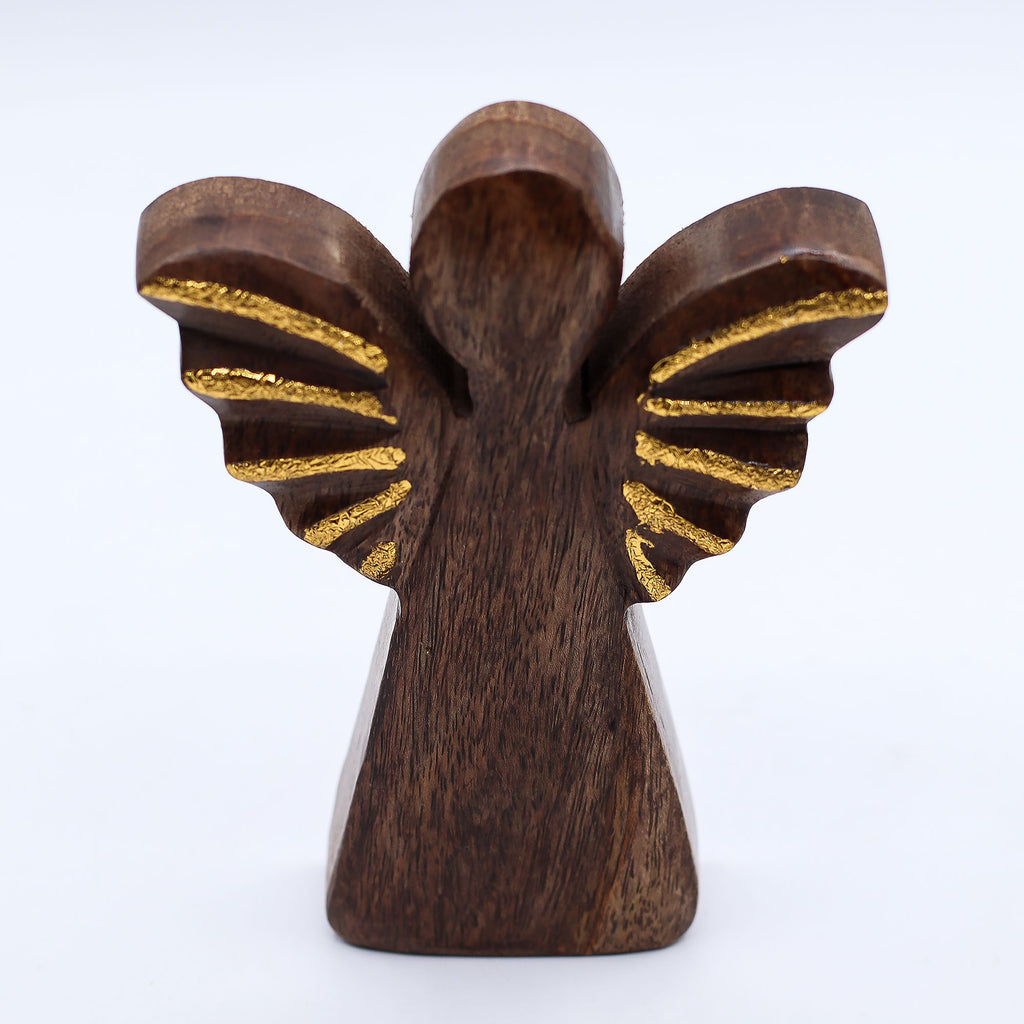 Medium Mango Wood Angel - Gold Decor 16cm