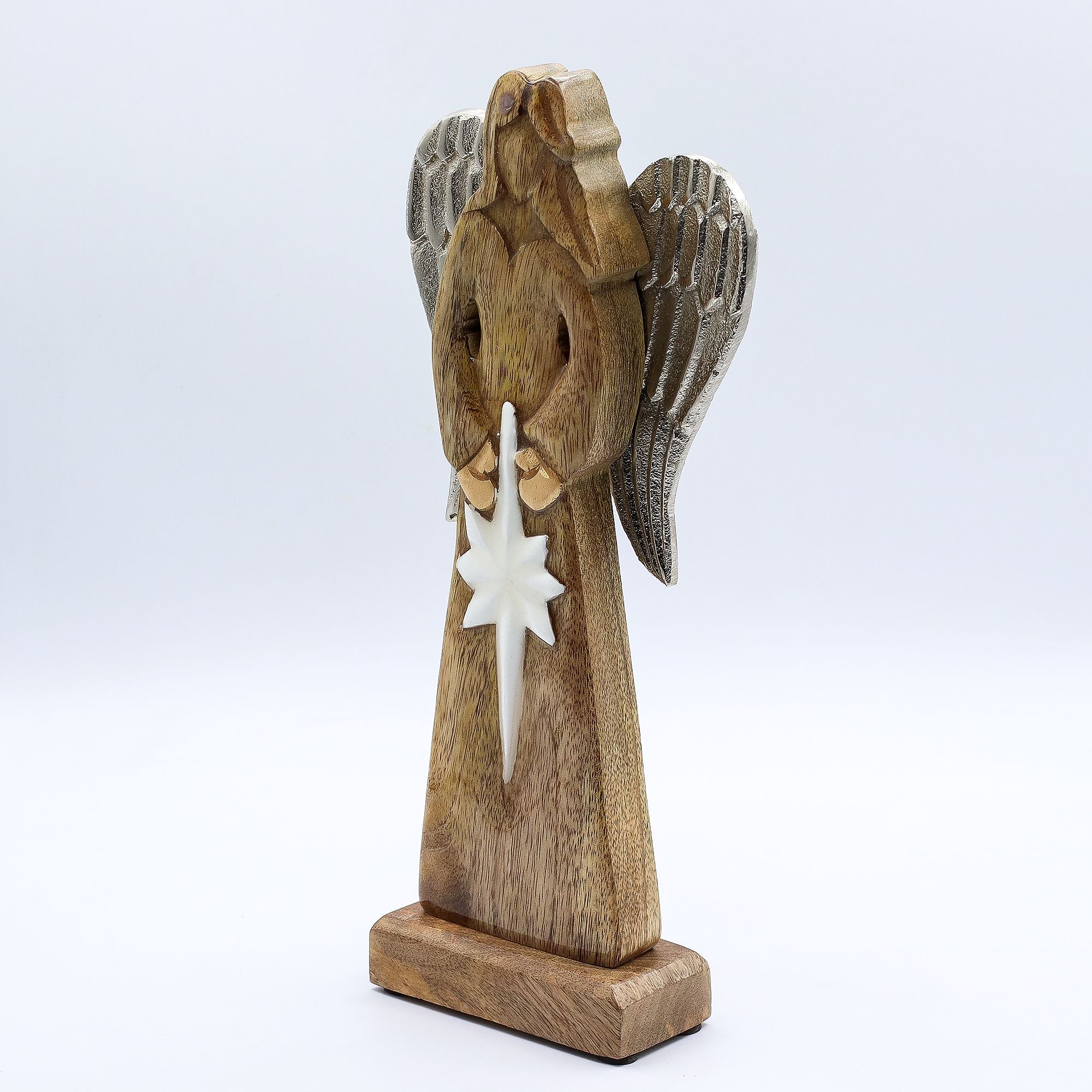 Large Mango Wood Peace Angel Metal Wings & Enamel Detail 30cm