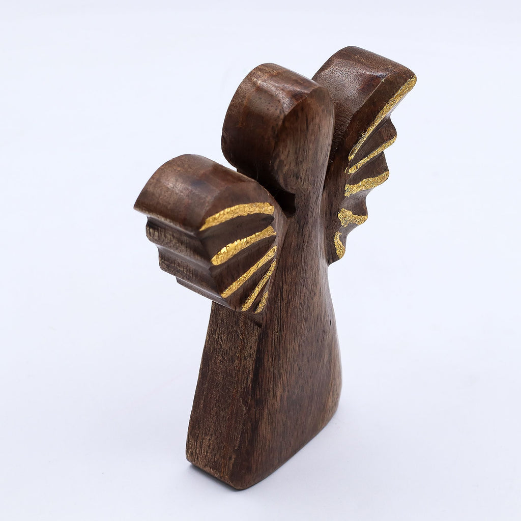 Medium Mango Wood Angel - Gold Decor 16cm