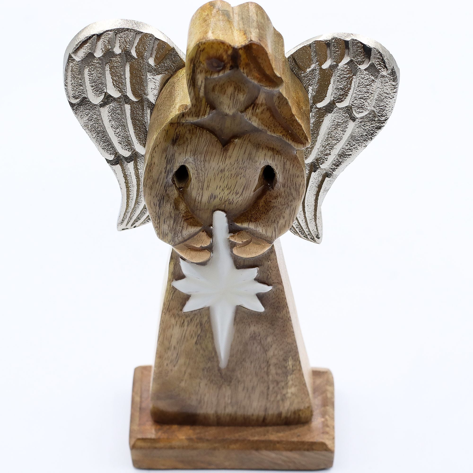 Large Mango Wood Peace Angel Metal Wings & Enamel Detail 30cm