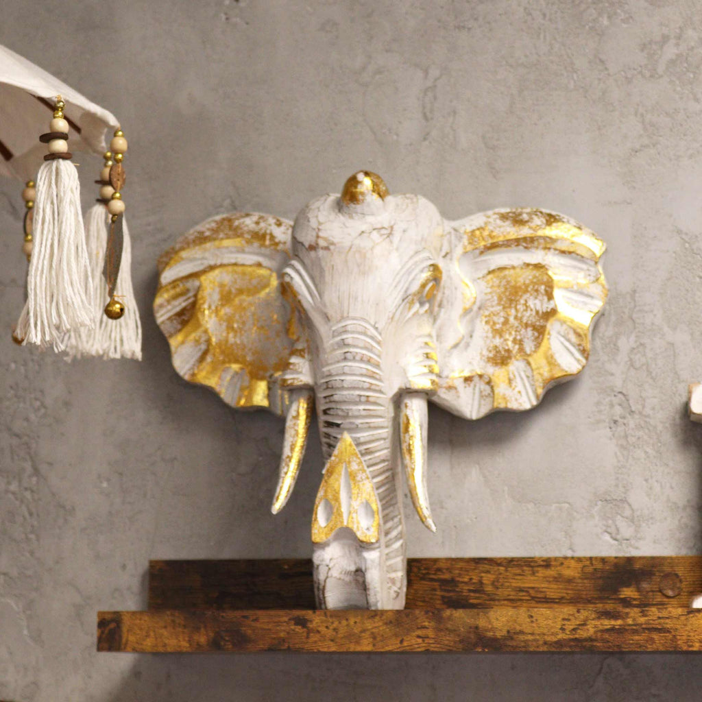 Elephant Head - Gold & Whitewash - Large