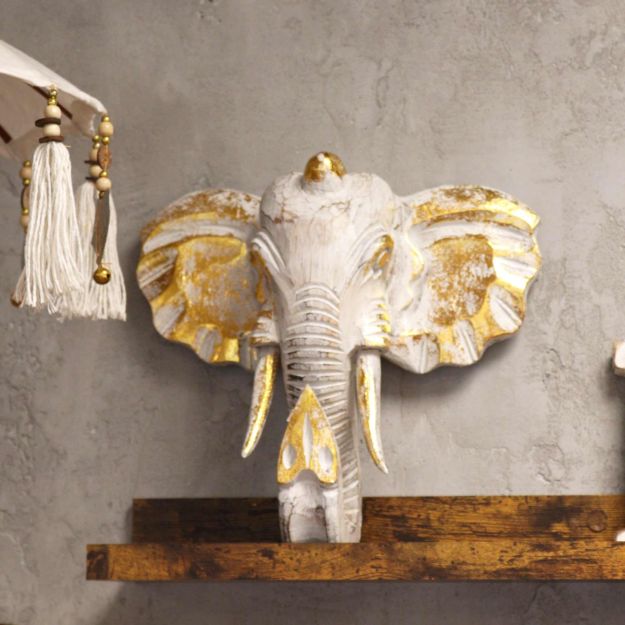 Elephant Head - Gold & Whitewash - Large