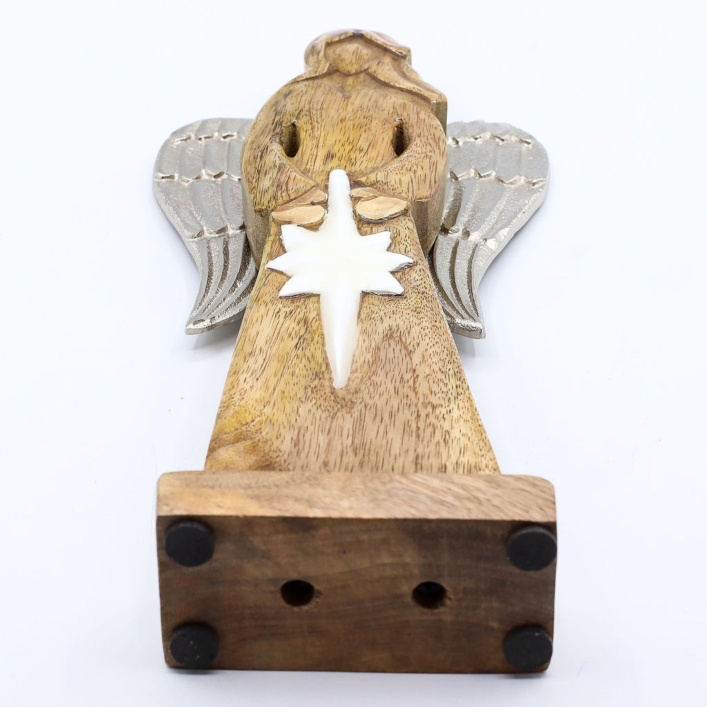 Large Mango Wood Peace Angel Metal Wings & Enamel Detail 30cm