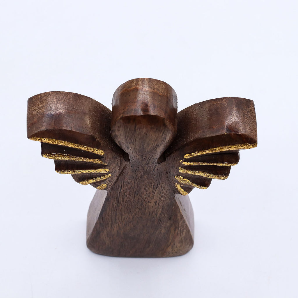 Medium Mango Wood Angel - Gold Decor 16cm