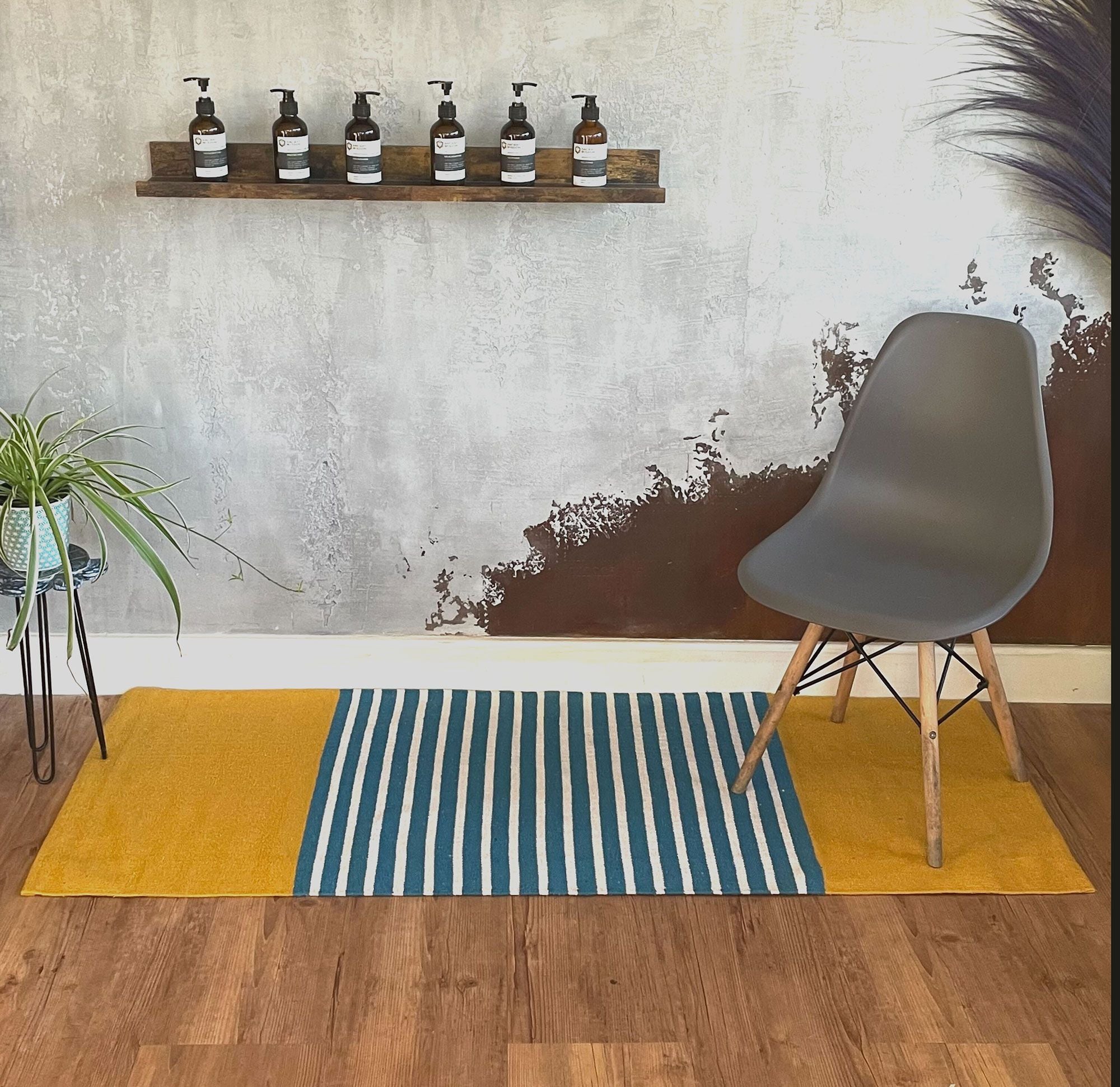 Indian Cotton Rug - Yellow/Blue