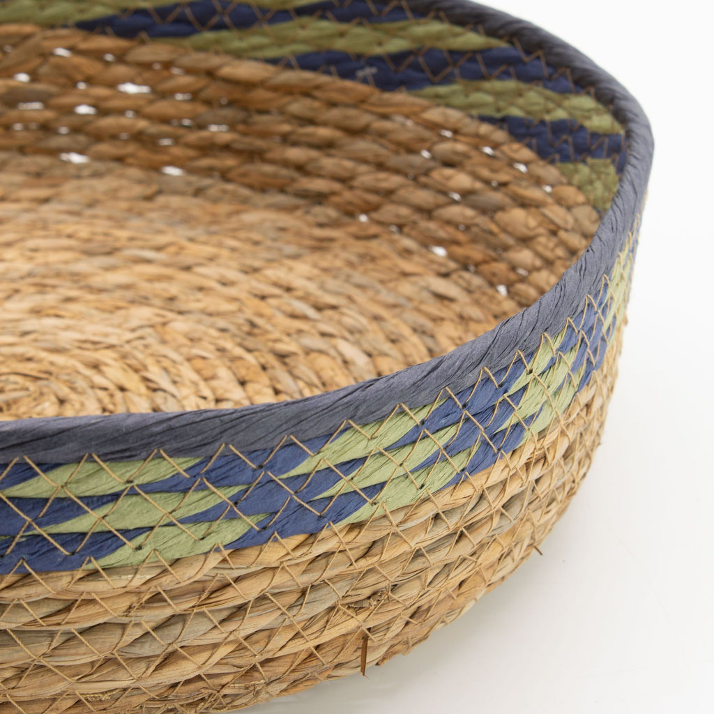 Seagrass & Straw Tray Baskets – Natural Green & Blue