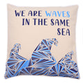 Set of 3 Cotton Cushion Cover - We are Waves - Grey, Blue and Natural