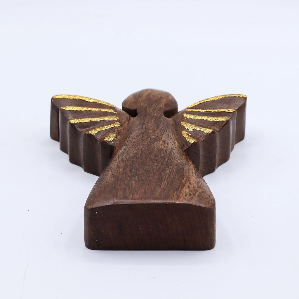 Medium Mango Wood Angel - Gold Decor 16cm