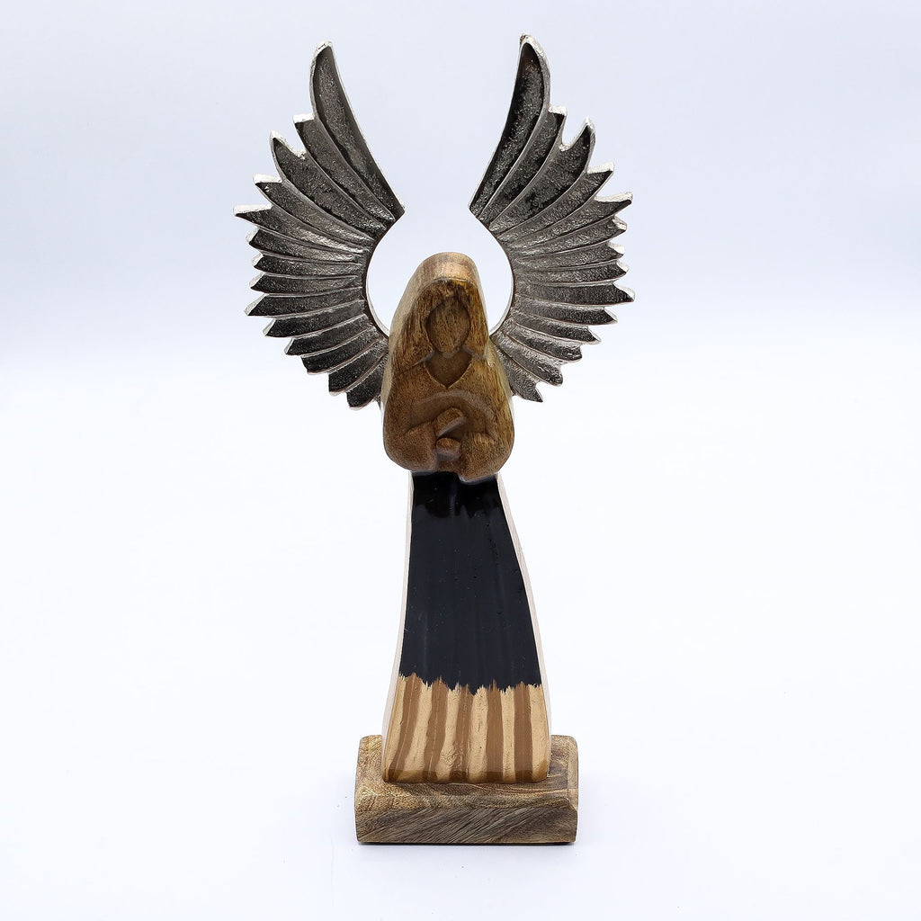 Large Mango Wood Gardian Angel Metal Wings & Enamel Detail 40cm