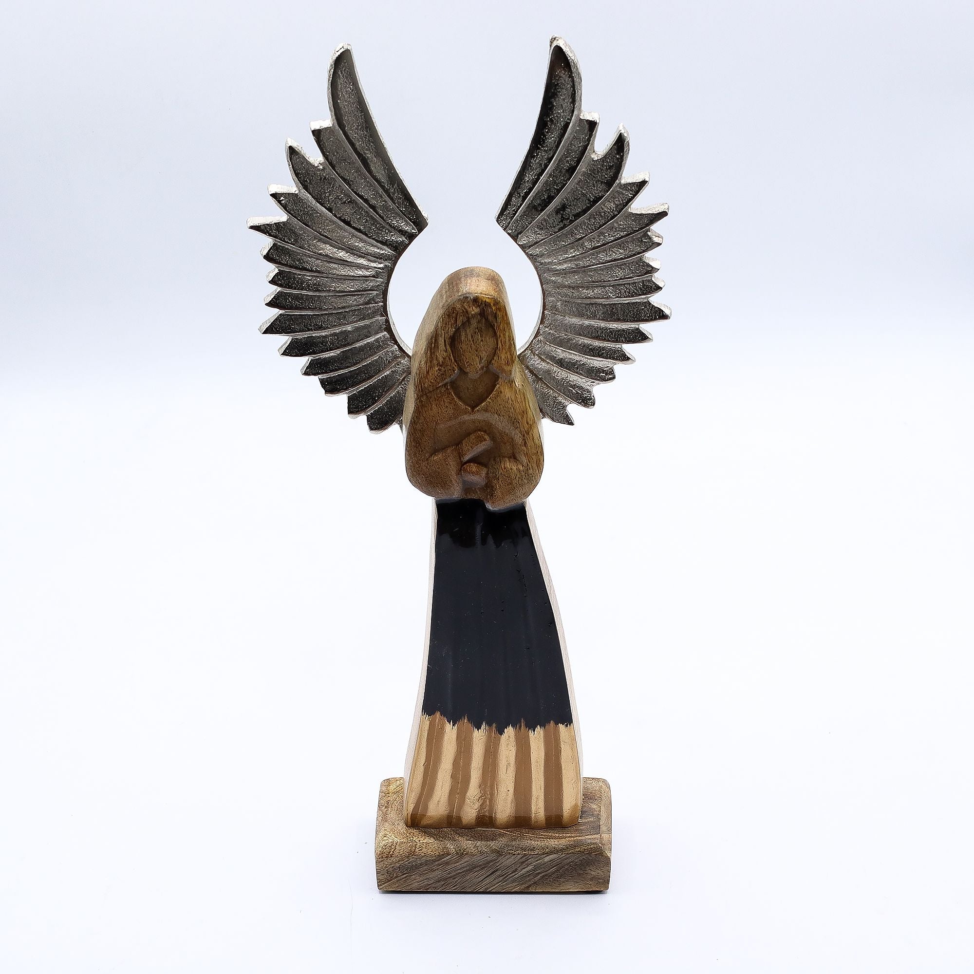 Large Mango Wood Gardian Angel Metal Wings & Enamel Detail 40cm