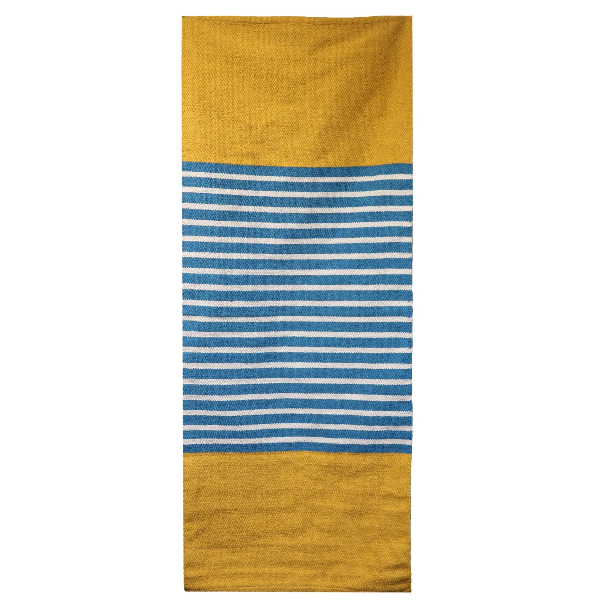 Indian Cotton Rug - Yellow/Blue