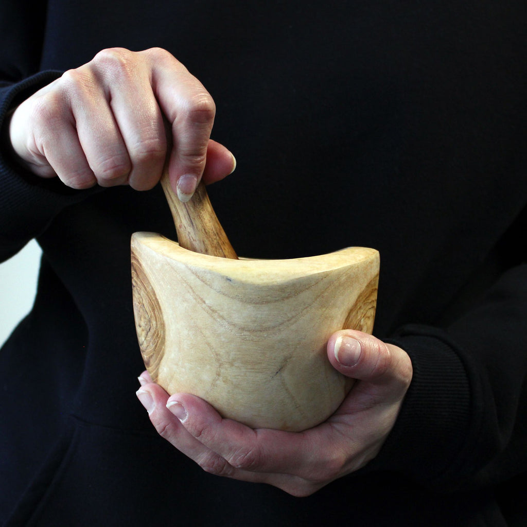 Hand-Carved Teak Mortar & Pestle Medium