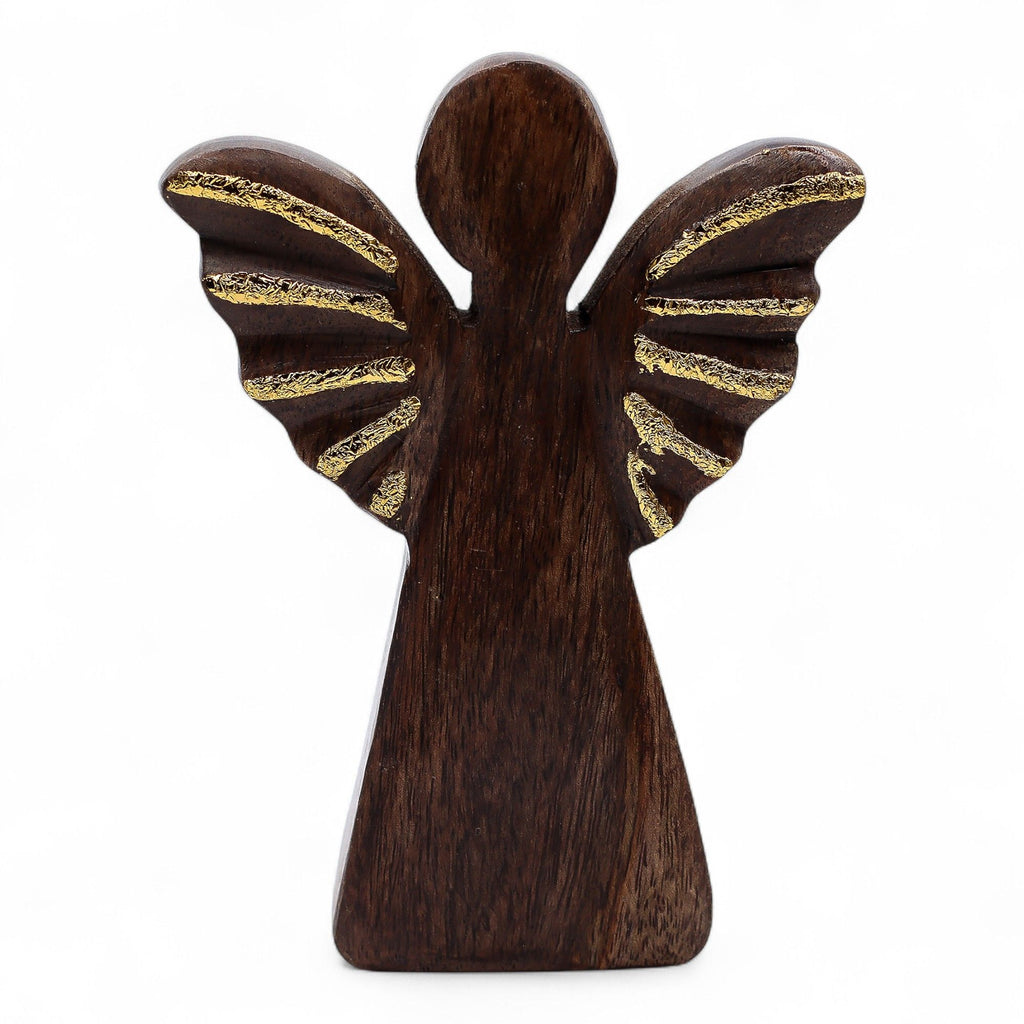 Medium Mango Wood Angel - Gold Decor 16cm