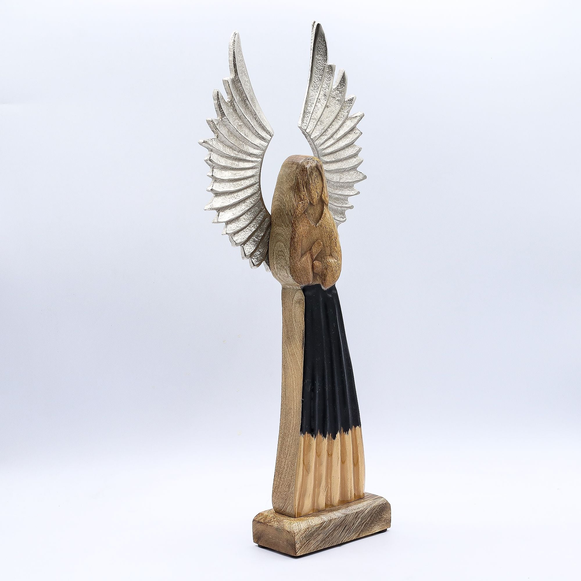 Large Mango Wood Gardian Angel Metal Wings & Enamel Detail 40cm