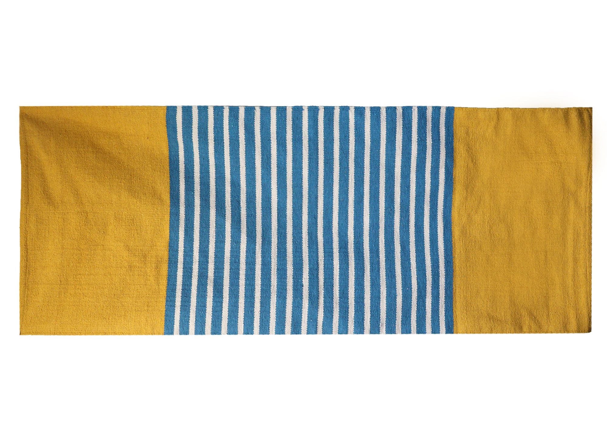 Indian Cotton Rug - Yellow/Blue