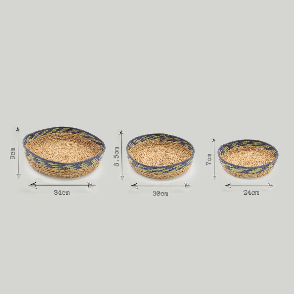 Seagrass & Straw Tray Baskets – Natural Green & Blue