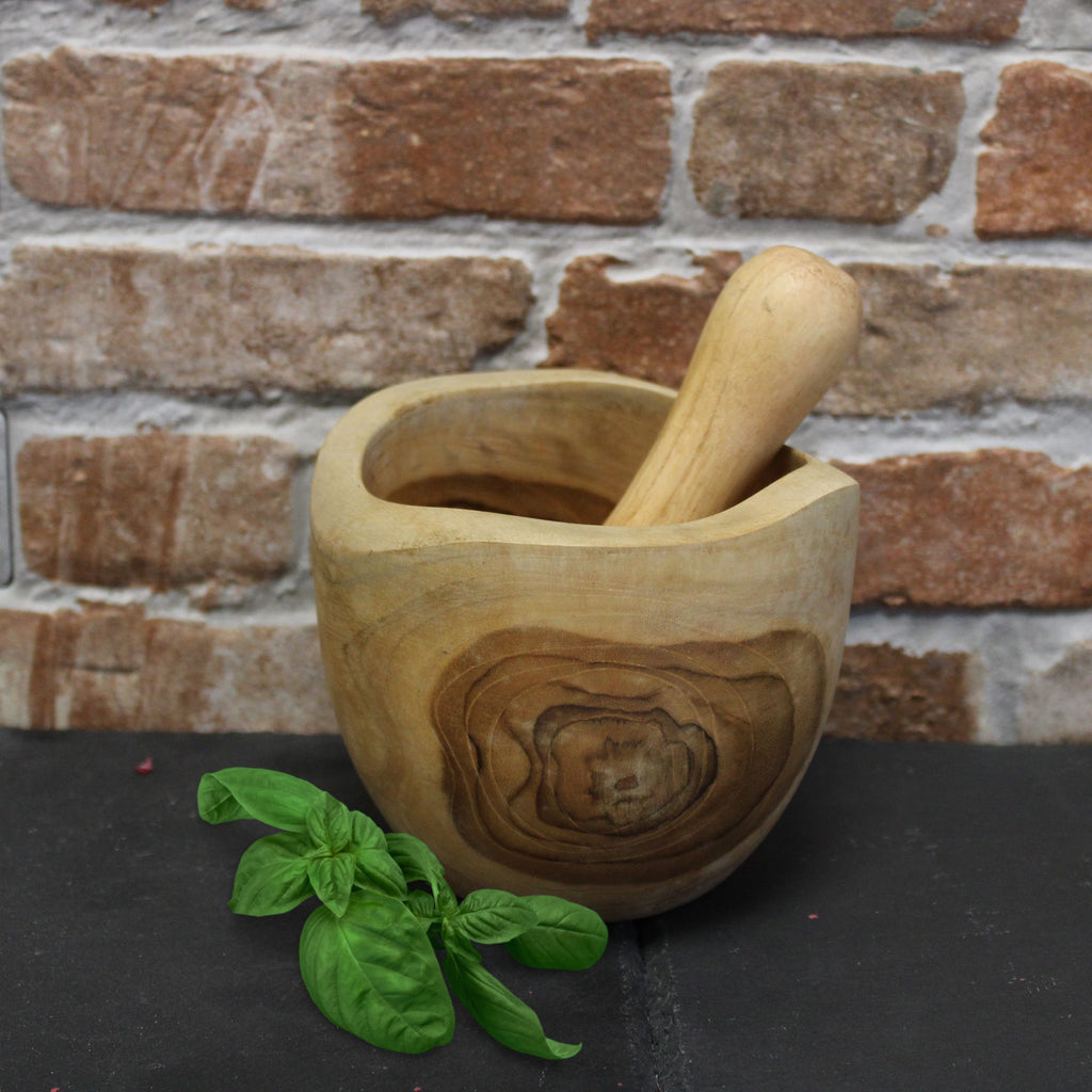 Hand-Carved Teak Mortar & Pestle Medium
