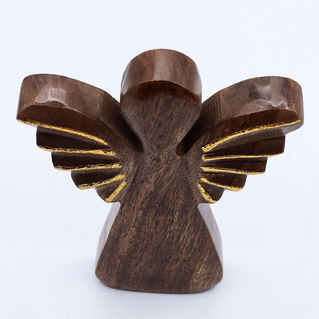 Large Mango Wood Angel - Gold Decor 19cm