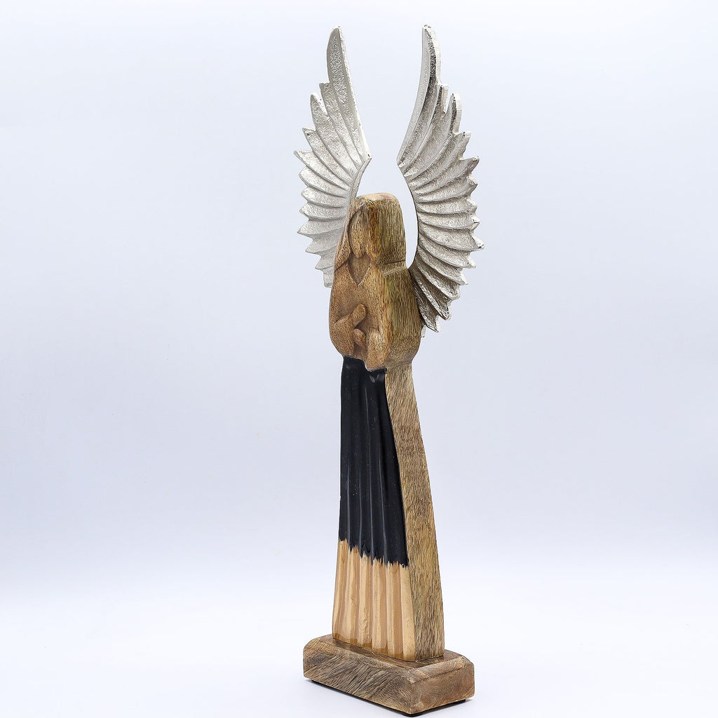 Large Mango Wood Gardian Angel Metal Wings & Enamel Detail 40cm