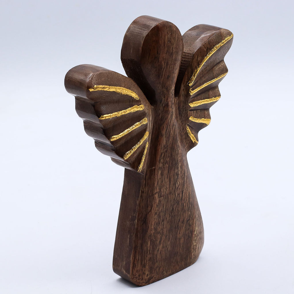 Large Mango Wood Angel - Gold Decor 19cm